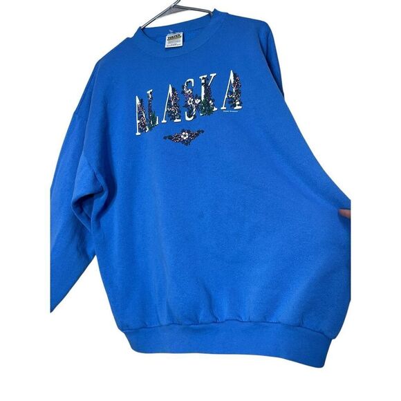 Vintage 90s Alaska Tultex Crewneck blue  Sweatshirt Size XL - Picture 5 of 7